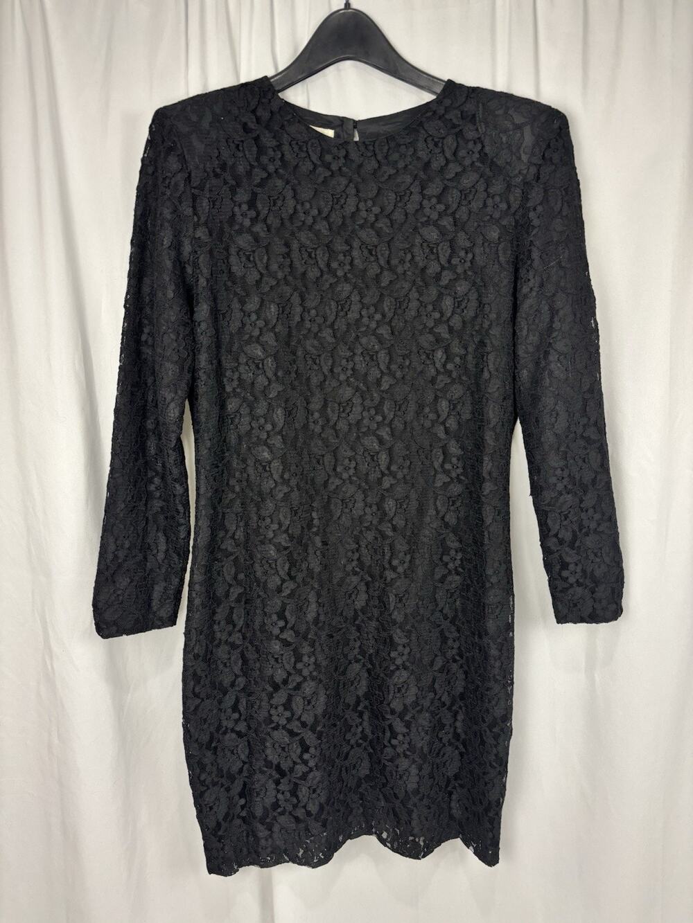 Vintage Elizabeth Wayman New York Black Lace Long Sleeve Shift Mini Dress Sz 10